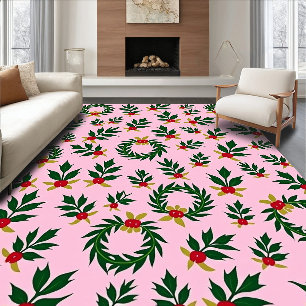 Pink Holly Berry Wreath Arrangement Rug