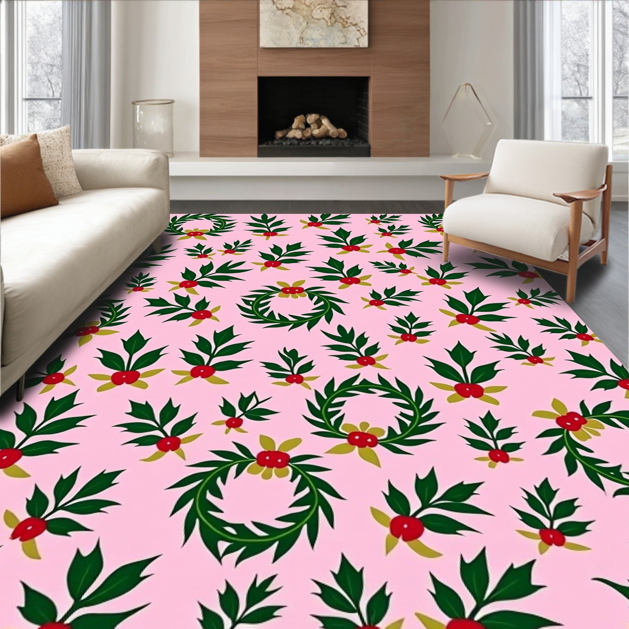 Pink Holly Berry Wreath Arrangement Rug