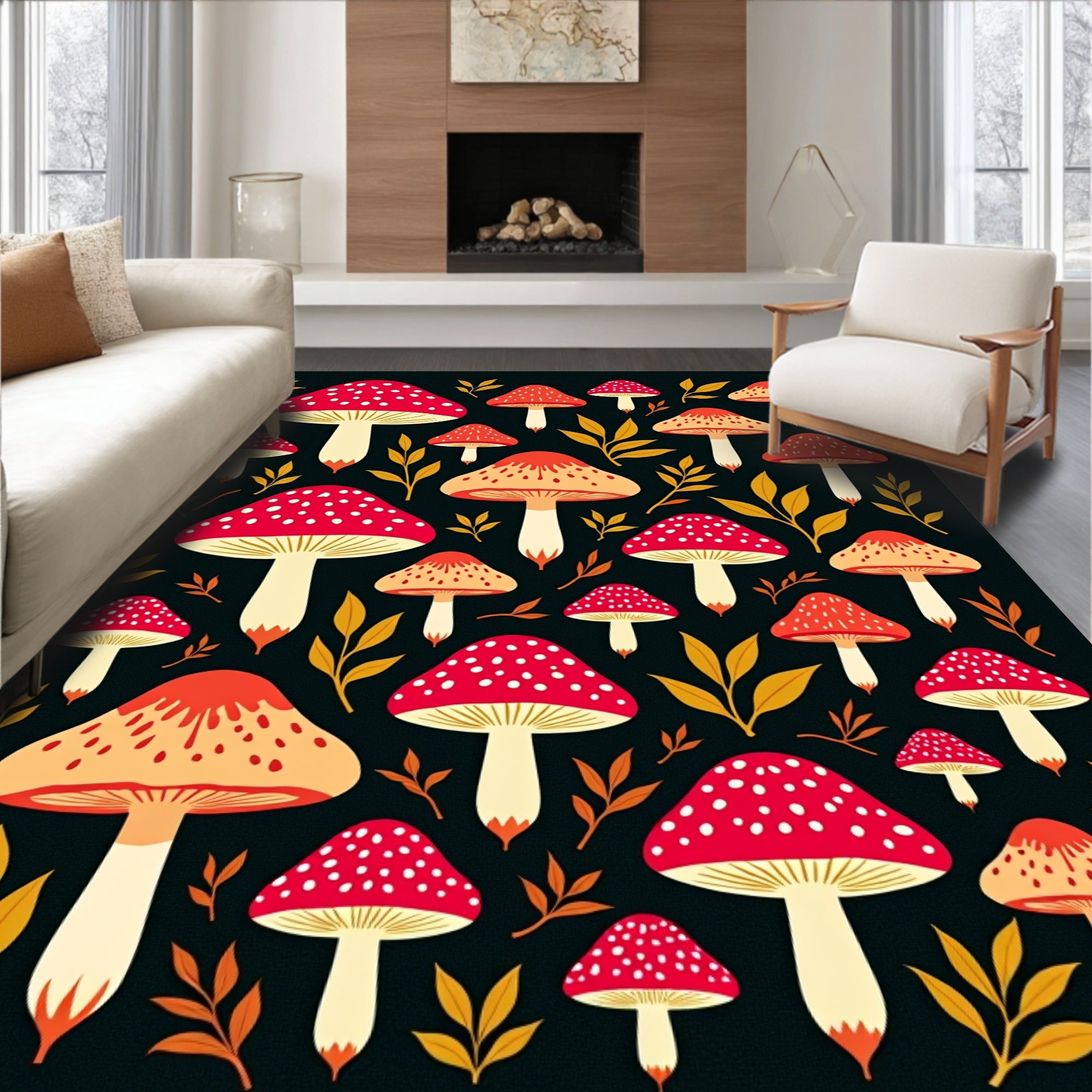 Red White Mushroom Garden Print Rug