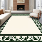 Dark Green Floral Scroll Border Rug