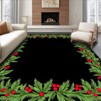Festive Green Foliage Red Berry Border Rug