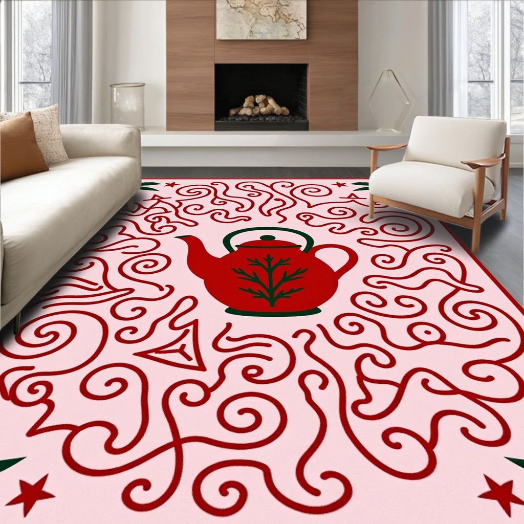 Crimson Teapot Swirls Garden Rug