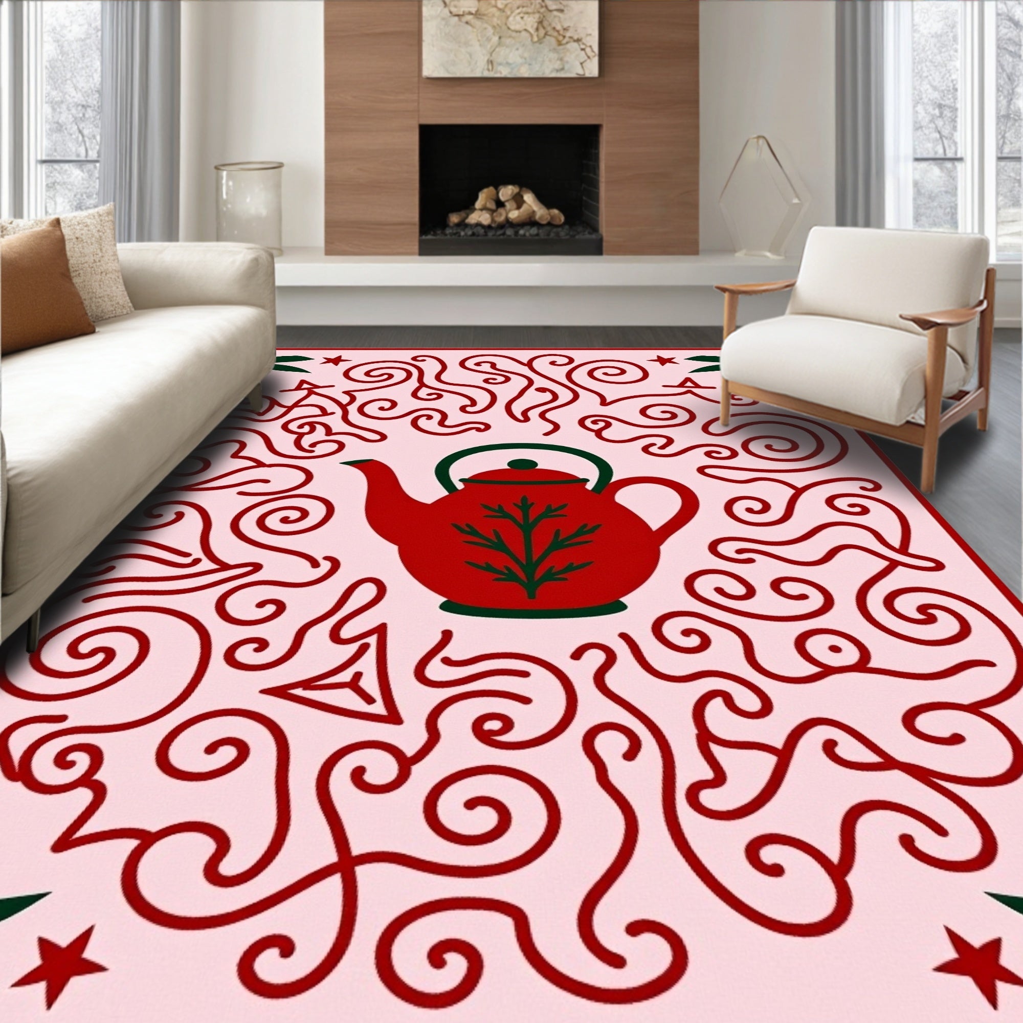 Crimson Teapot Swirls Garden Rug
