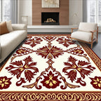 Maroon Gold Floral Medallion Frame Rug