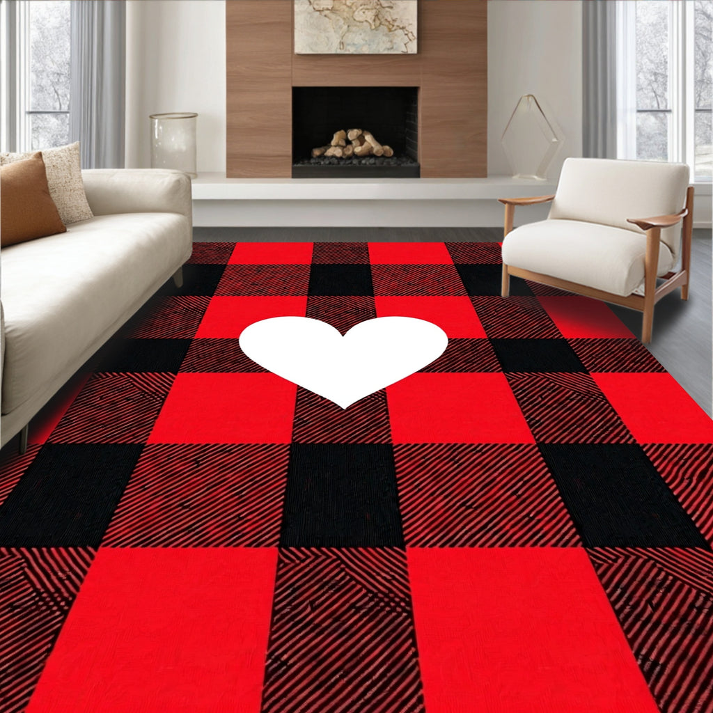 Gingham Red Heart Rug