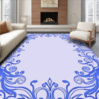 Ornate Blue Scrollwork Border Rug