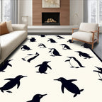 Playful Black Penguin Scatter Cream Rug