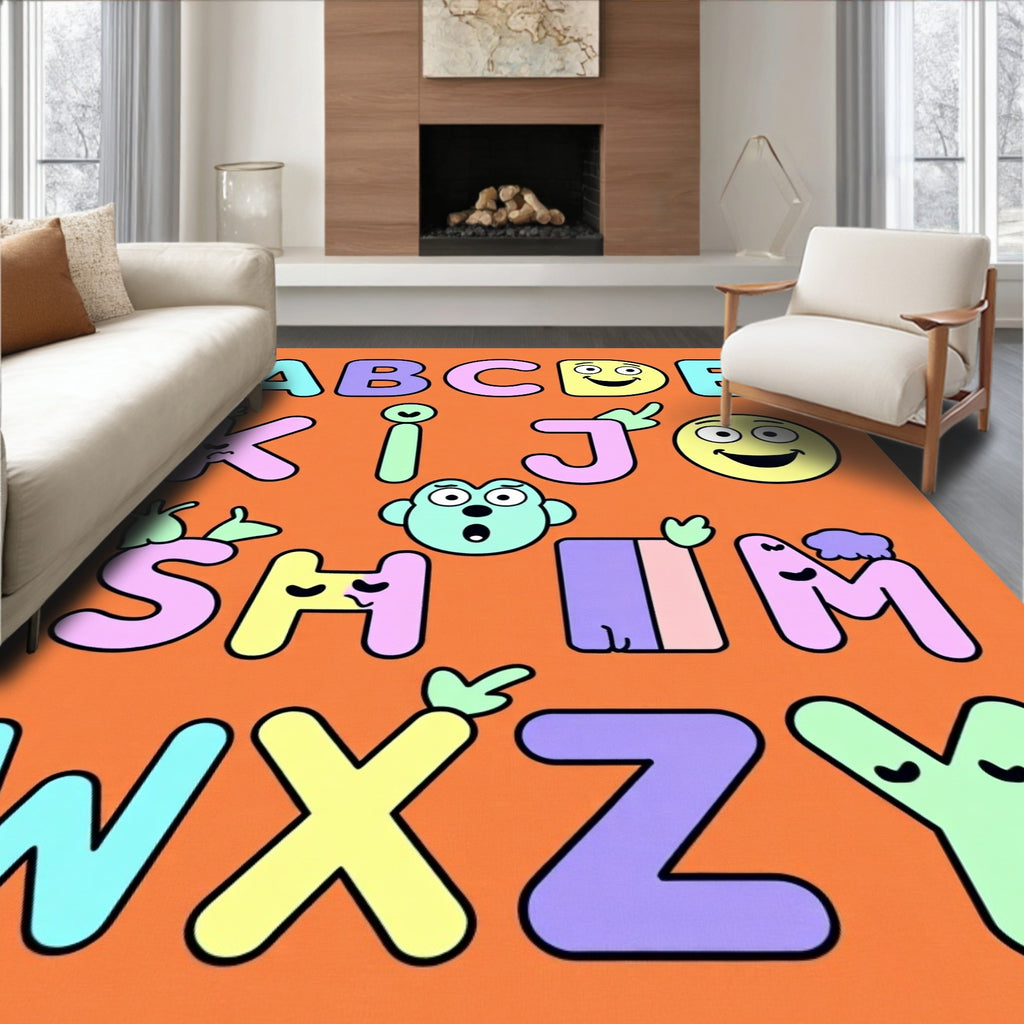 Whimsical Alphabet Faces And Letters Rug
