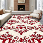 Crimson Floral Damask Scrollwork Rug