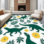 Green Dinosaurs Yellow Flowers Foliage Rug