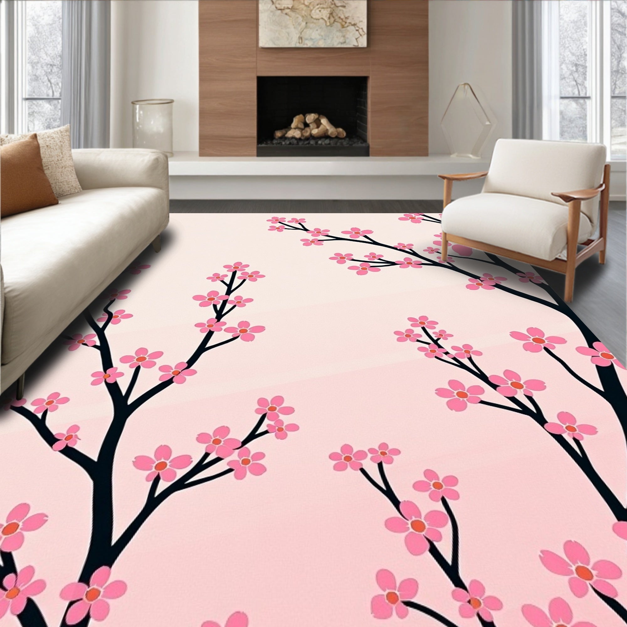 Pink Blossom Cherry Branches Art Rug