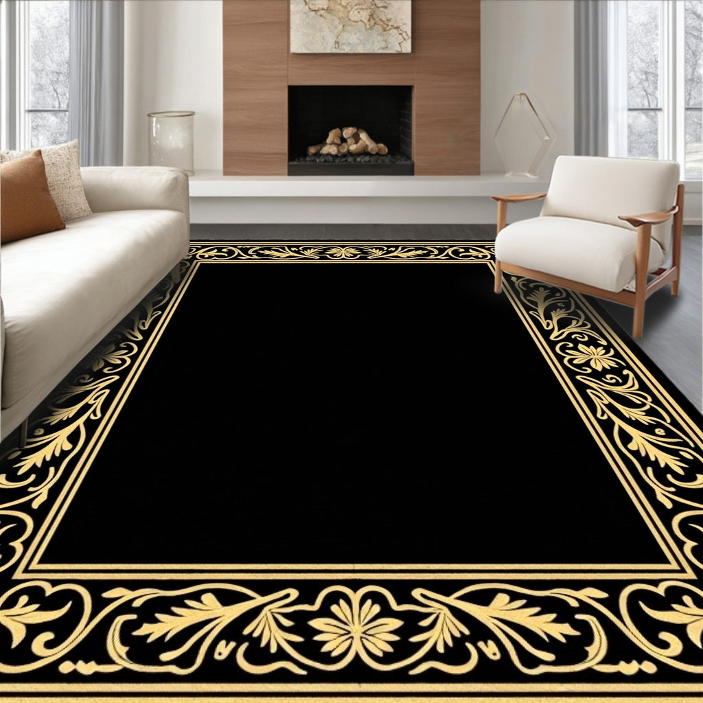 Golden Illuminated Floral Scroll Work Rug