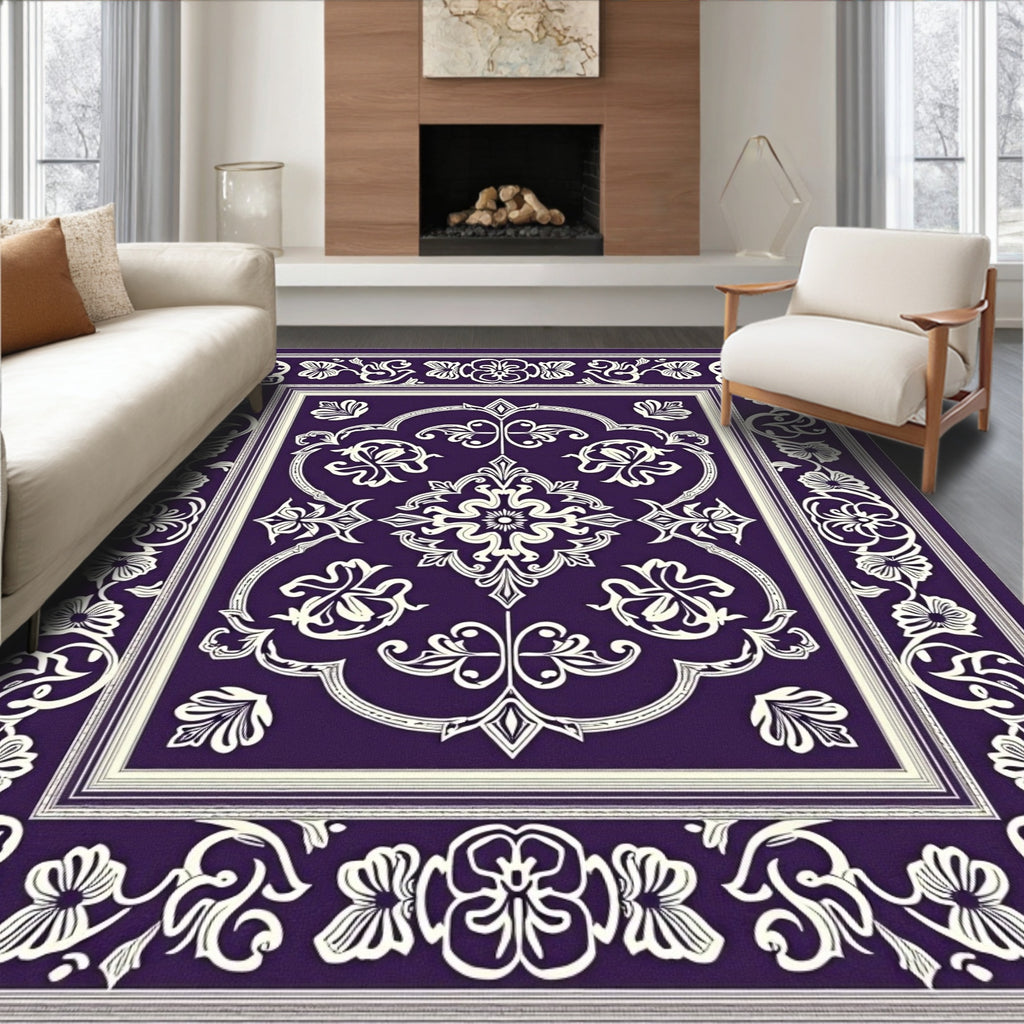 Regal Plum Floral Scroll Medallion Rug