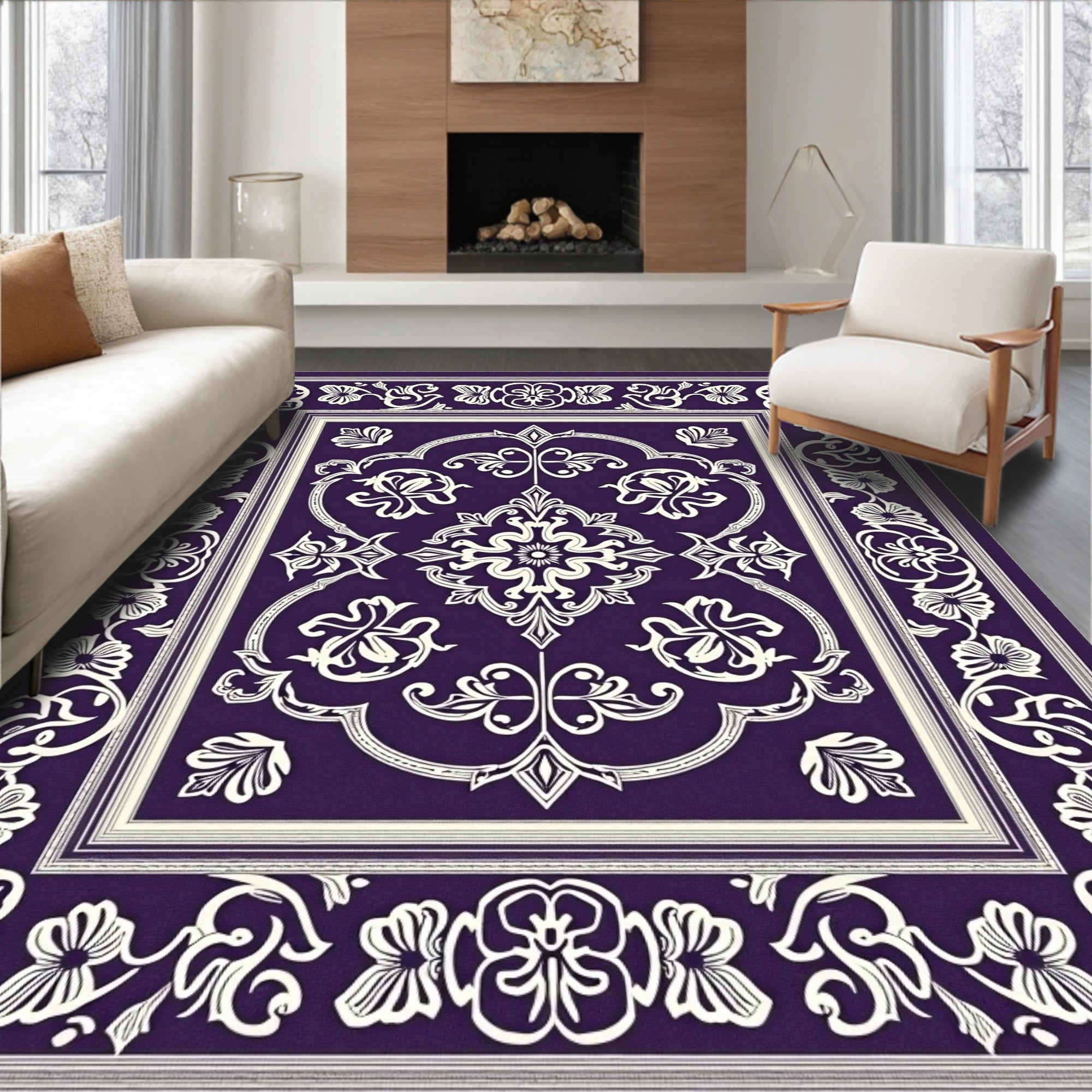 Regal Plum Floral Scroll Medallion Rug
