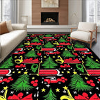 Green Trees Red Trucks Stars Holly Rug