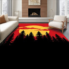 Crimson Forest Sunset Silhouette Rug
