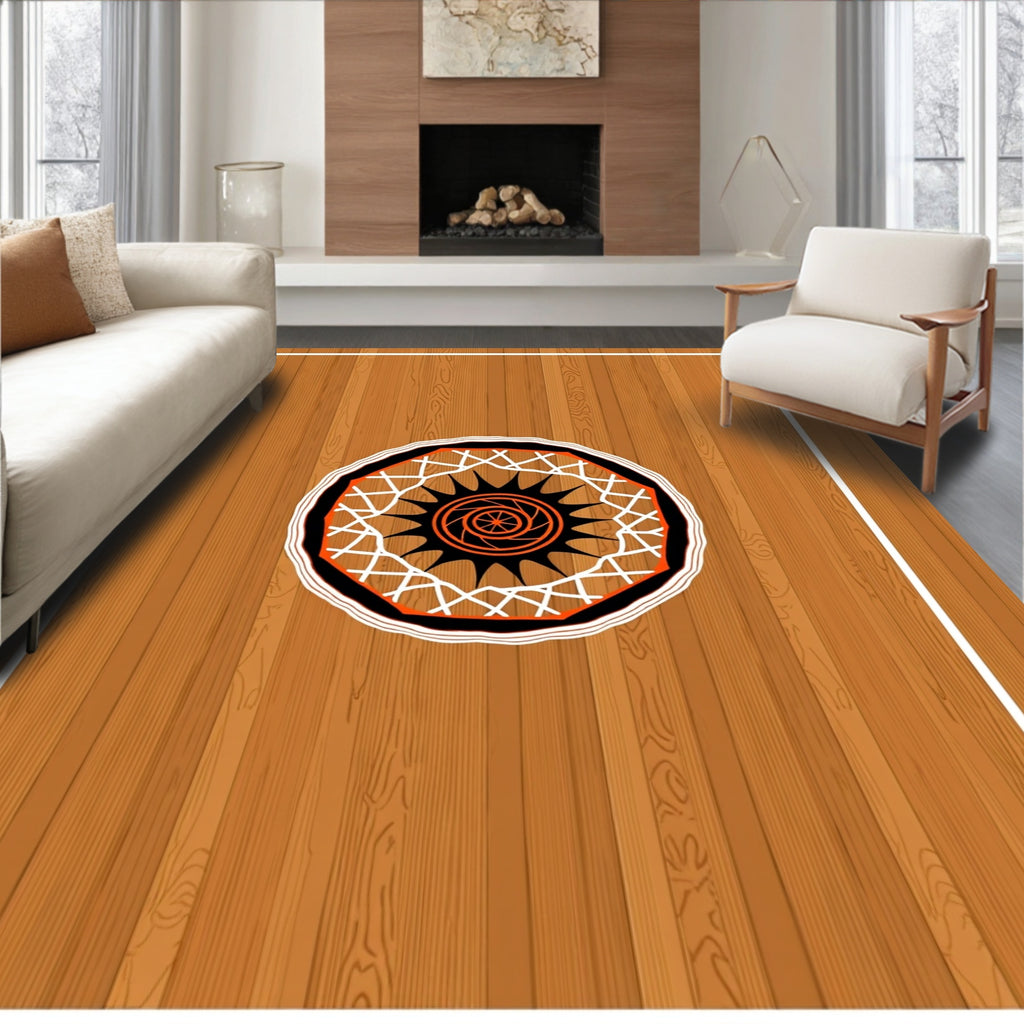 Orange Black Sunburst Round Rug