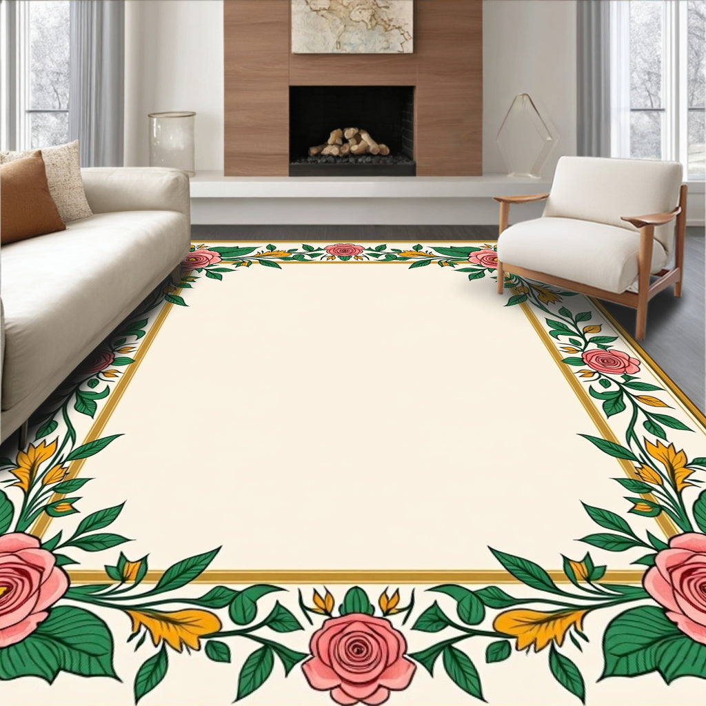 Pink Rose Vine Border Rug
