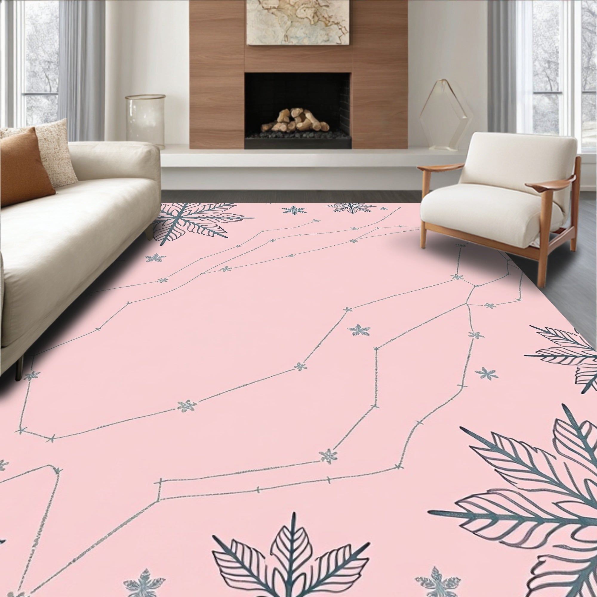 Pink Snowflake Constellation Medley Rug