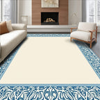 Intricate Blue Floral Border Cream Rug