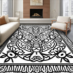 Monochromatic Black Floral Insect Rug