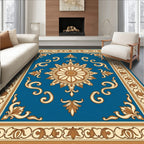 Golden Floral Medallion Blue Rug