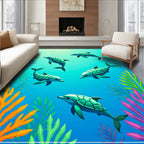 Aqua Dolphins Coral Reef Scene Rug