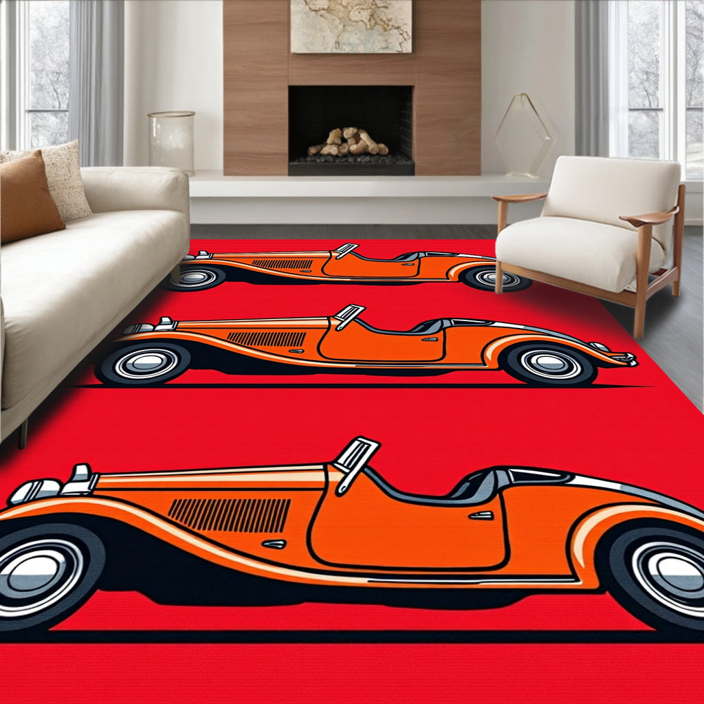 Orange Vintage Roadster Trio Rug