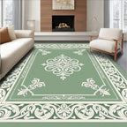 Sage Green Ornate Scrollwork Floral Rug