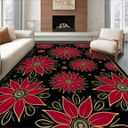 Crimson Black Floral Outline Rug