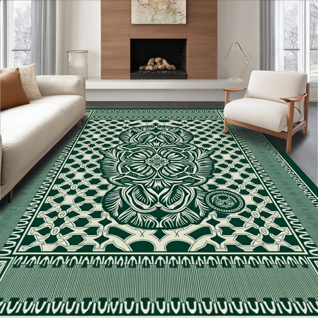 Emerald Green Intricate Floral Medallion Rug