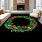 Festive Green Red Holly Wreath Rug
