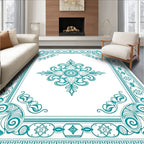 Elegant Teal Filigree Medallion Frame Rug