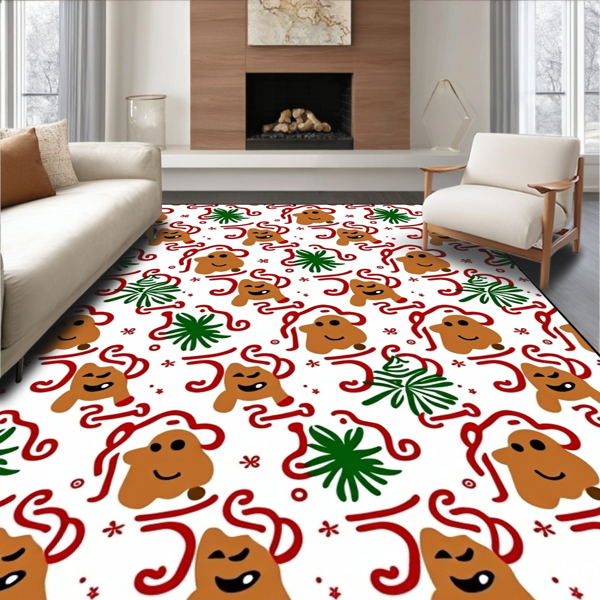 Whimsical Gingerbread Man Christmas Holiday Rug