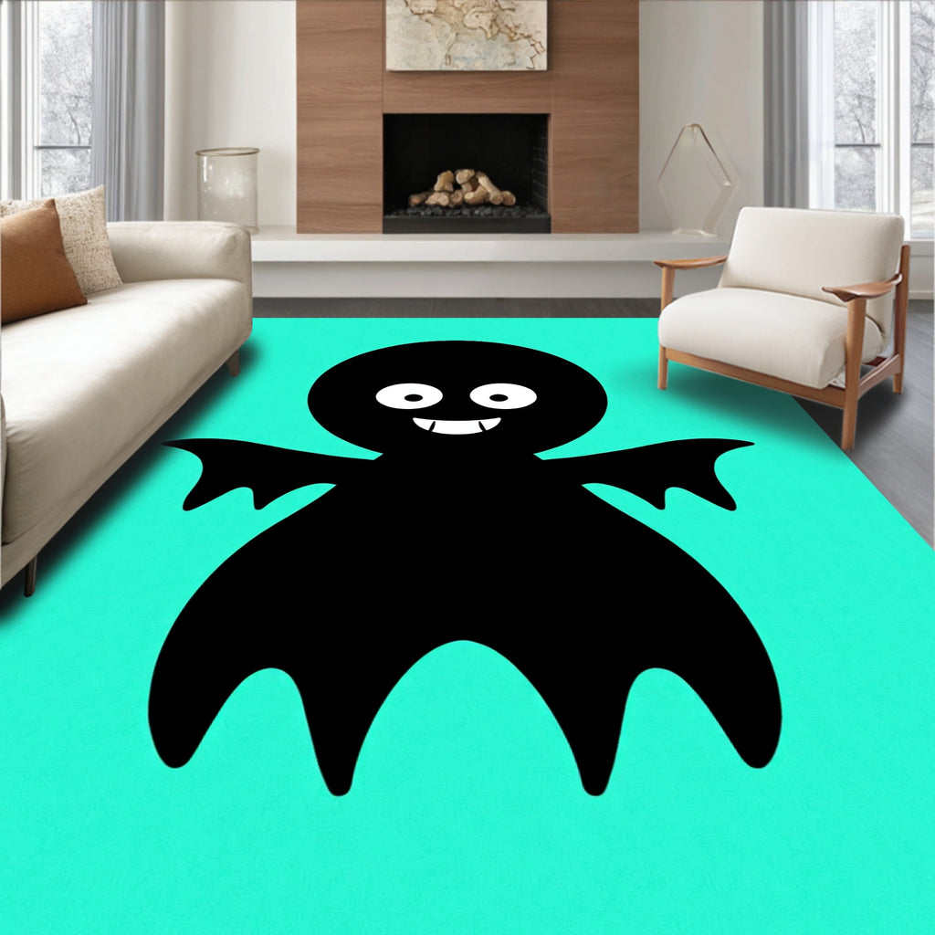 Cute Black Ghost Teal Background Rug