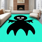 Cute Black Ghost Teal Background Rug