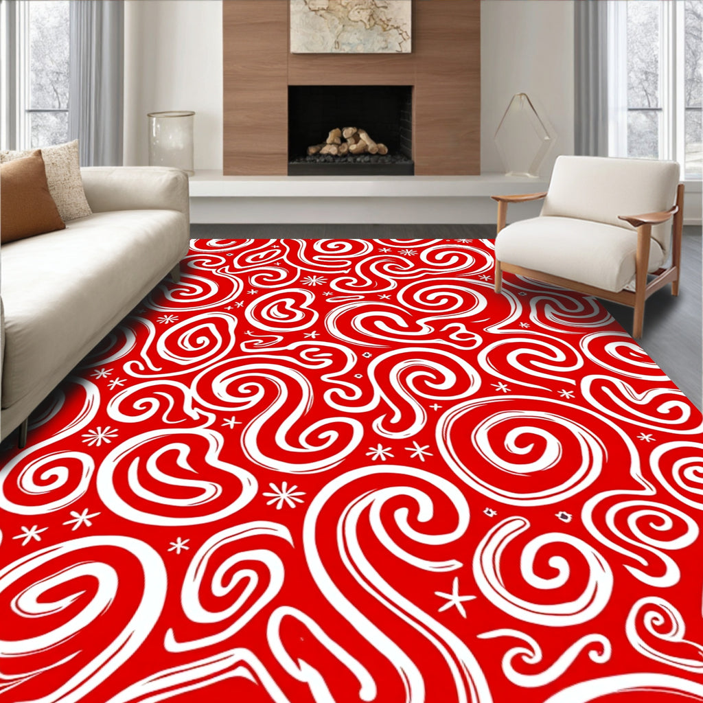 Red White Swirl Abstract Harmony Rug