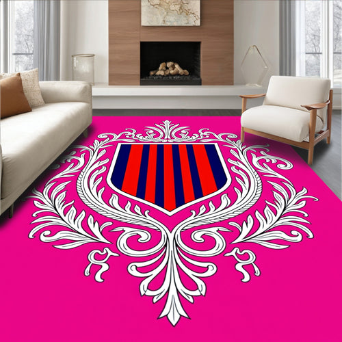 Baroque Red Blue Striped Crest Rug