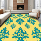 Turquoise Teal Yellow Damask Medallion Rug