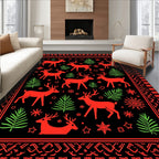 Red Deer And Green Pine Scene Rug
