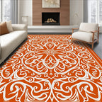 Orange White Intricate Floral Medallion Rug