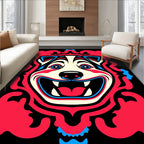 Vibrant Red Blue Dog Face Mask Rug