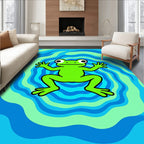 Whimsical Green Frog Psychedelic Waves Rug