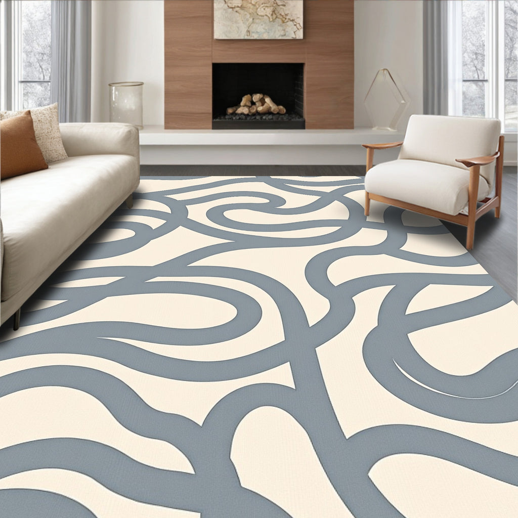 Soft Blue Wavy Intertwined Ribbons Rug
