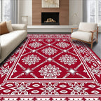 Crimson White Floral Starburst Medallion Rug