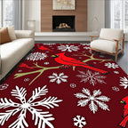 Red Cardinal Snowflake Winter Scene Rug
