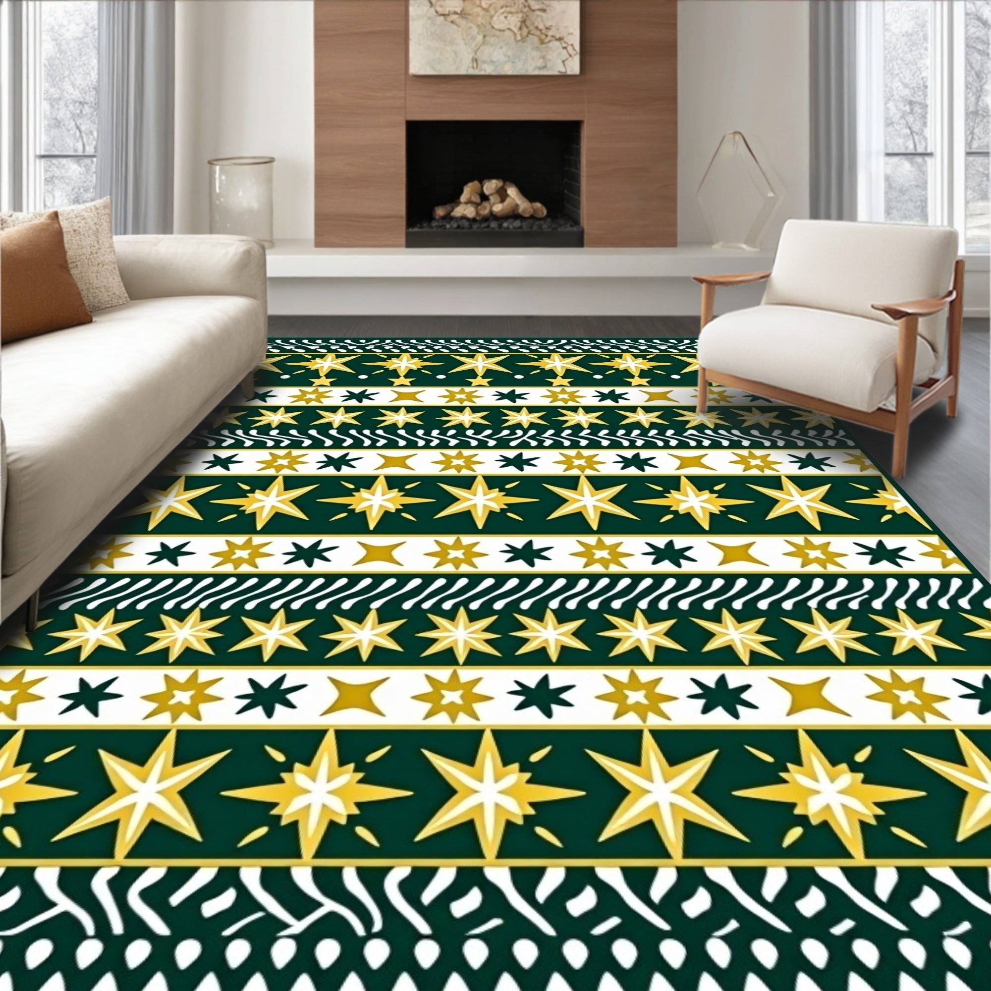 Green Gold Starburst Stripe Rug