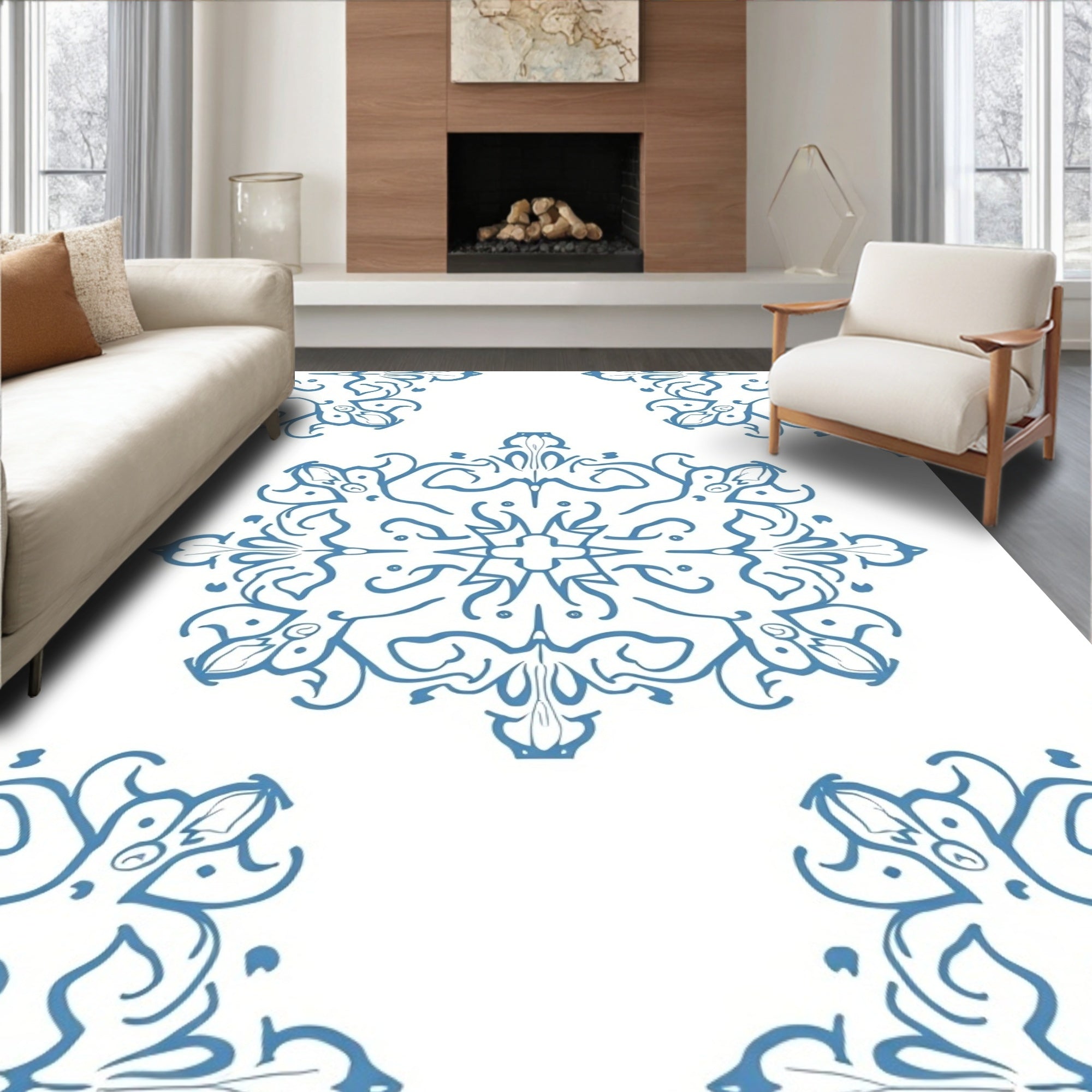 Blue Vintage Floral Medallion Rug