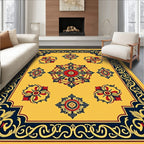 Golden Yellow Red Blue Floral Medallion Rug
