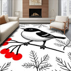 Black White Bird Red Berries Branches Rug